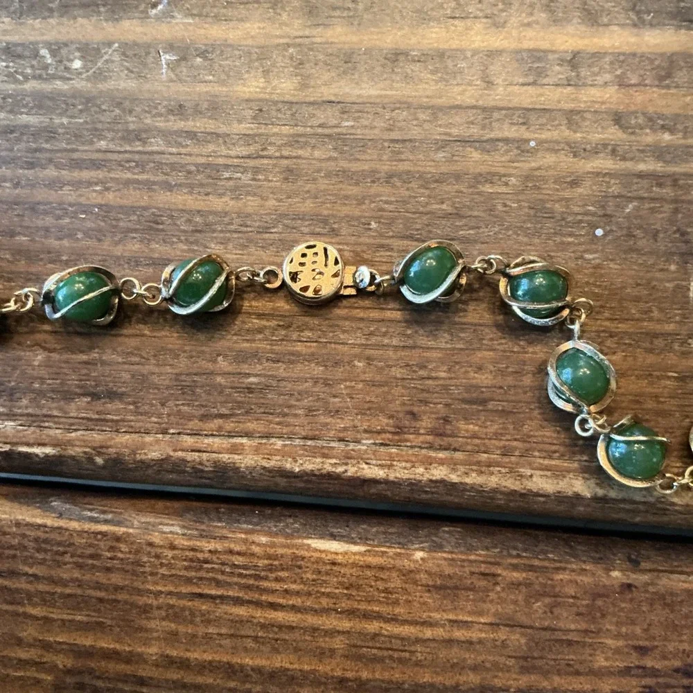 Chrysoprase Semi Precious Green Beads & Gold Metal‎ Design Necklace 22